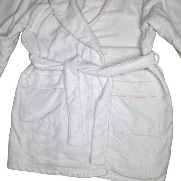 BRIDE robe Rosegate White Terry Cloth  With Pink Trim & Embroidery sz L wedding - Picture 4 of 7